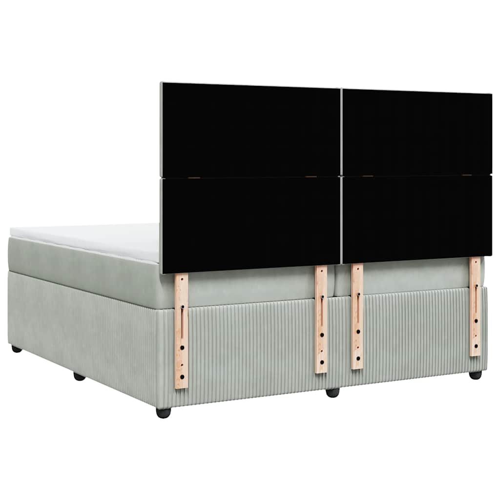 vidaXL Κρεβάτι Boxspring με Στρώμα Ανοιχτό Γκρι 200x200 εκ. Βελούδινο
