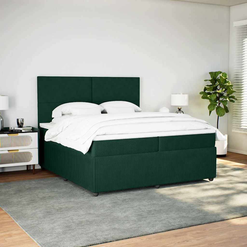 vidaXL Κρεβάτι Boxspring με Στρώμα Σκούρο Πράσινο 200x200εκ. Βελούδινο