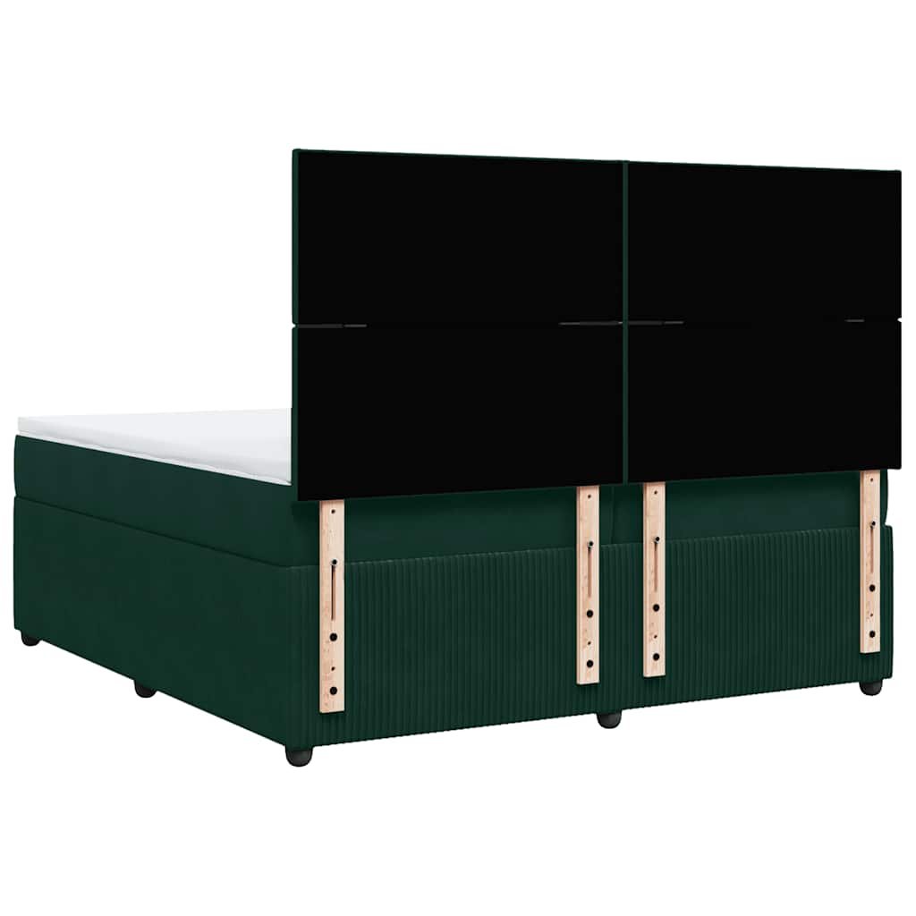 vidaXL Κρεβάτι Boxspring με Στρώμα Σκούρο Πράσινο 200x200εκ. Βελούδινο