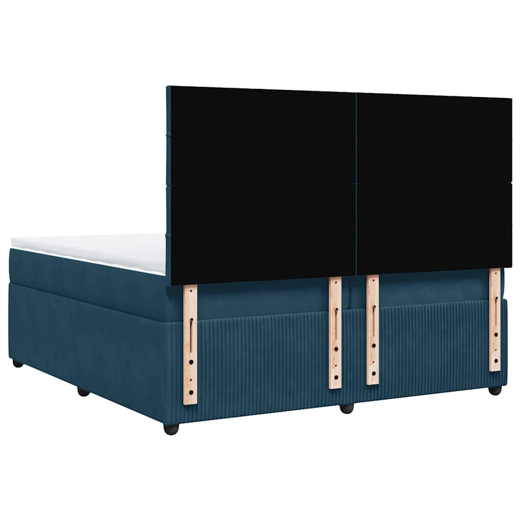 vidaXL Κρεβάτι Boxspring με Στρώμα Σκούρο Μπλε 200x200 εκ. Βελούδινο