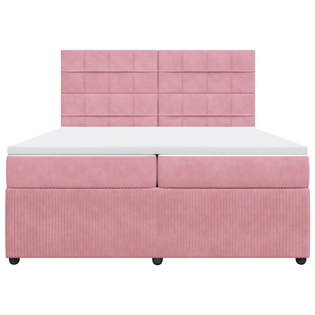 vidaXL Κρεβάτι Boxspring με Στρώμα Ροζ 200x200 εκ. Βελούδινο