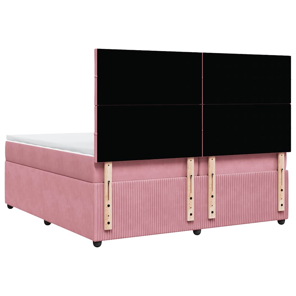 vidaXL Κρεβάτι Boxspring με Στρώμα Ροζ 200x200 εκ. Βελούδινο
