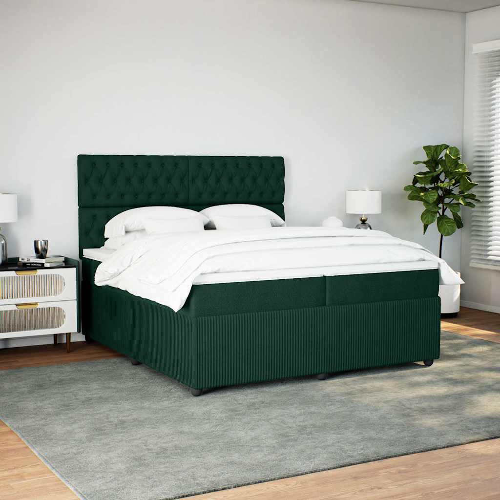 vidaXL Κρεβάτι Boxspring με Στρώμα Σκούρο Πράσινο 200x200εκ. Βελούδινο
