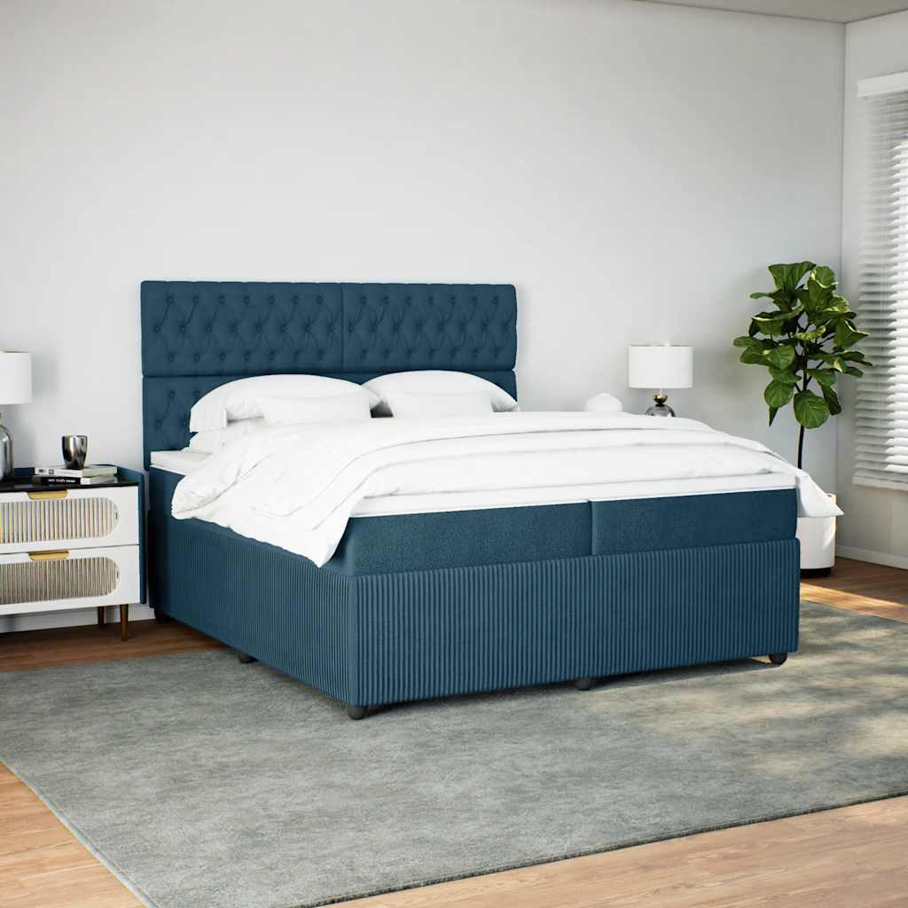 vidaXL Κρεβάτι Boxspring με Στρώμα Σκούρο Μπλε 200x200 εκ. Βελούδινο