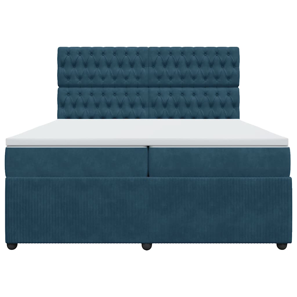 vidaXL Κρεβάτι Boxspring με Στρώμα Σκούρο Μπλε 200x200 εκ. Βελούδινο
