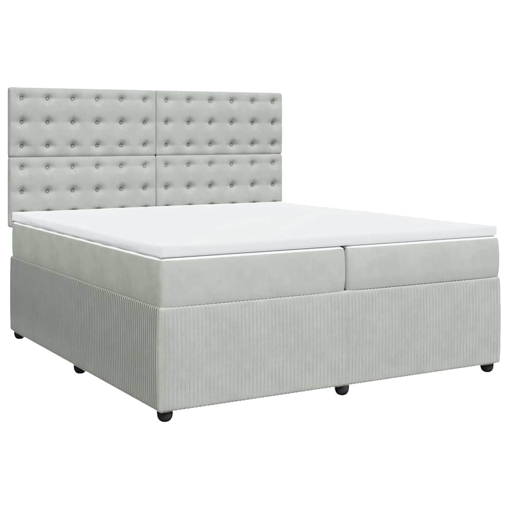 vidaXL Κρεβάτι Boxspring με Στρώμα Ανοιχτό Γκρι 200x200 εκ. Βελούδινο