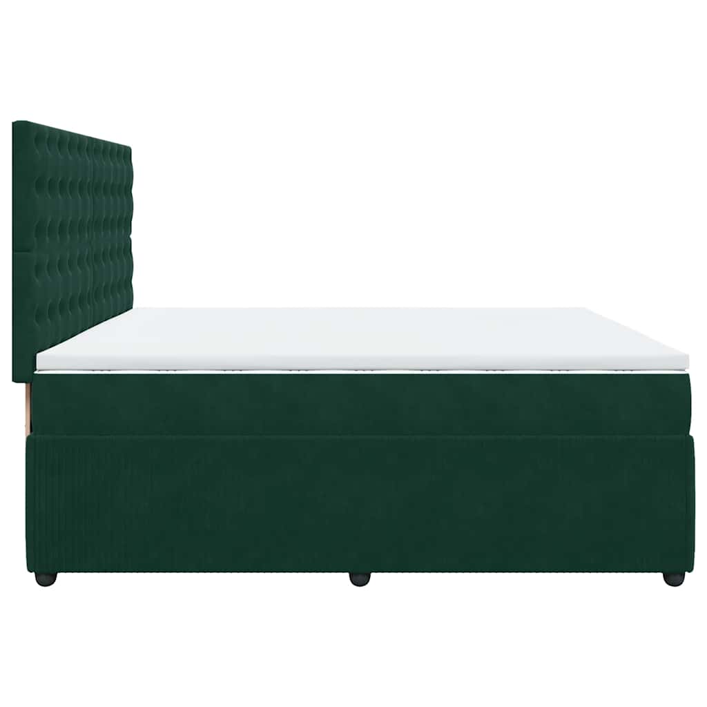 vidaXL Κρεβάτι Boxspring με Στρώμα Σκούρο Πράσινο 200x200εκ. Βελούδινο