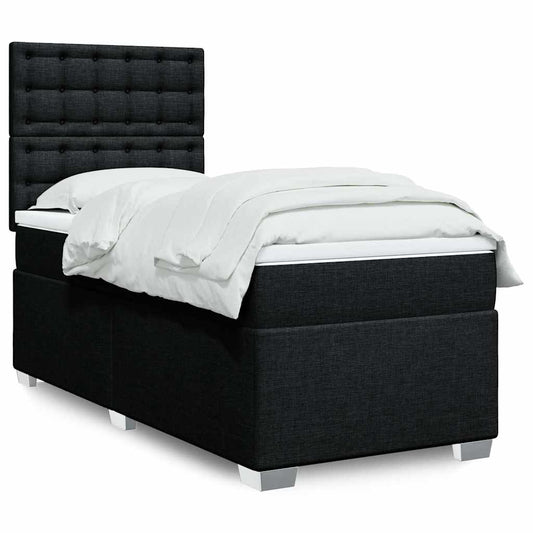 vidaXL Κρεβάτι Boxspring με Στρώμα Μαύρο 80 x 200 εκ. Υφασμάτινο