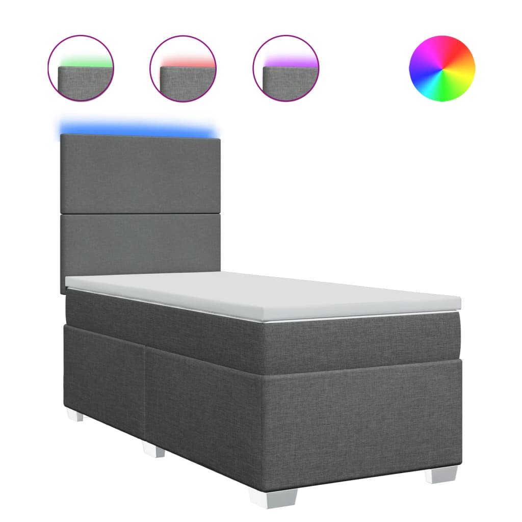 vidaXL Κρεβάτι Boxspring με Στρώμα Σκούρο Γκρι 90x190 εκ. Υφασμάτινο