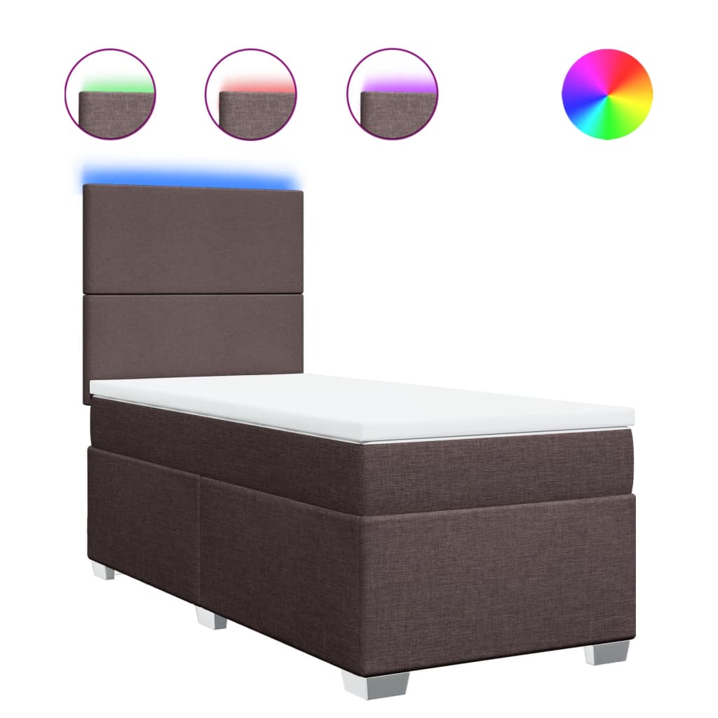vidaXL Κρεβάτι Boxspring με Στρώμα Σκούρο Καφέ 90x190 εκ. Υφασμάτινο
