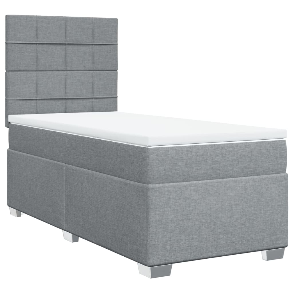 vidaXL Κρεβάτι Boxspring με Στρώμα Ανοιχτό Γκρι 90x190 εκ. Υφασμάτινο