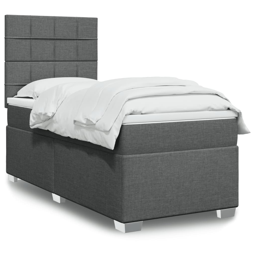vidaXL Κρεβάτι Boxspring με Στρώμα Σκούρο Γκρι 90x190 εκ. Υφασμάτινο
