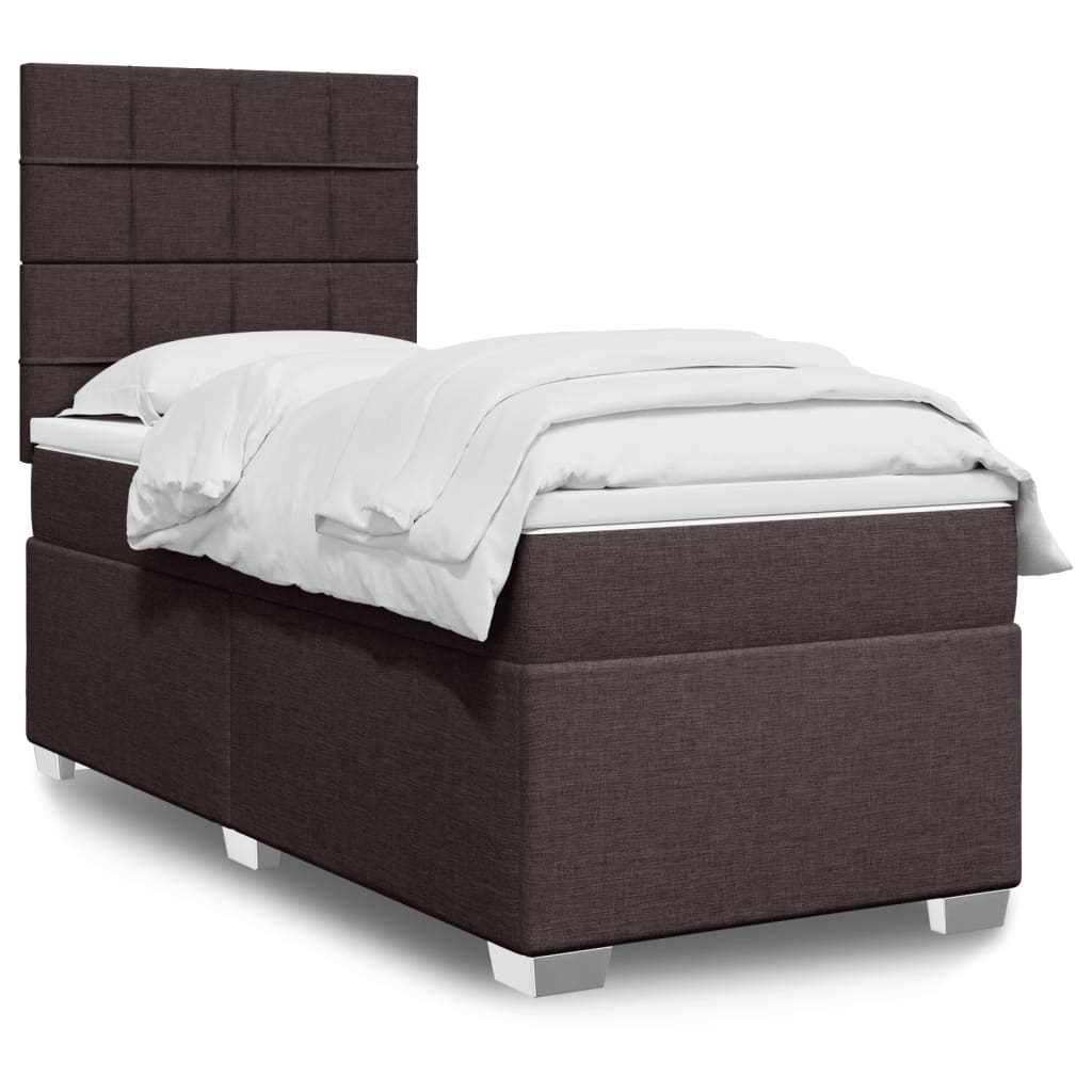 vidaXL Κρεβάτι Boxspring με Στρώμα Σκούρο Καφέ 90x190 εκ. Υφασμάτινο