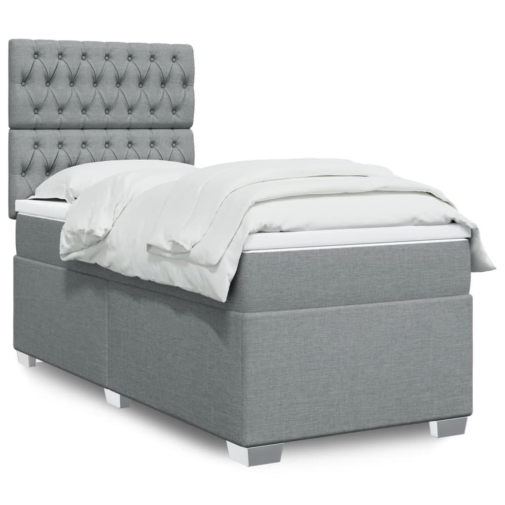 vidaXL Κρεβάτι Boxspring με Στρώμα Ανοιχτό Γκρι 90x190 εκ. Υφασμάτινο
