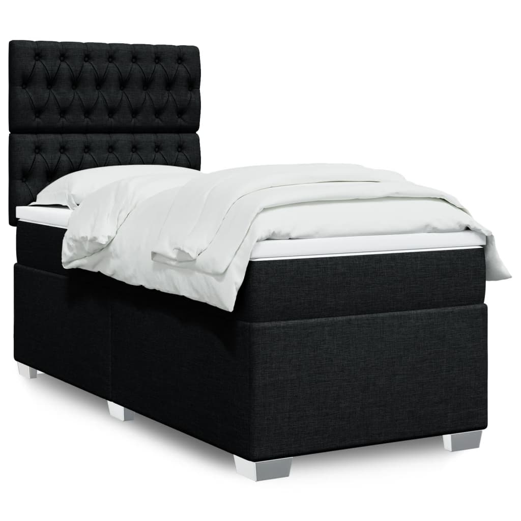 vidaXL Κρεβάτι Boxspring με Στρώμα Μαύρο 90x190 εκ.Υφασμάτινο