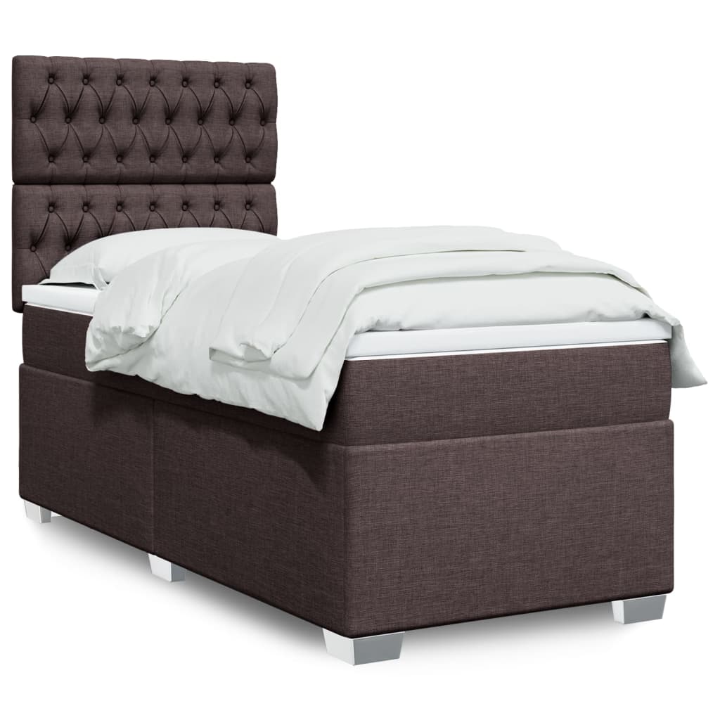 vidaXL Κρεβάτι Boxspring με Στρώμα Σκούρο Καφέ 90x190 εκ. Υφασμάτινο