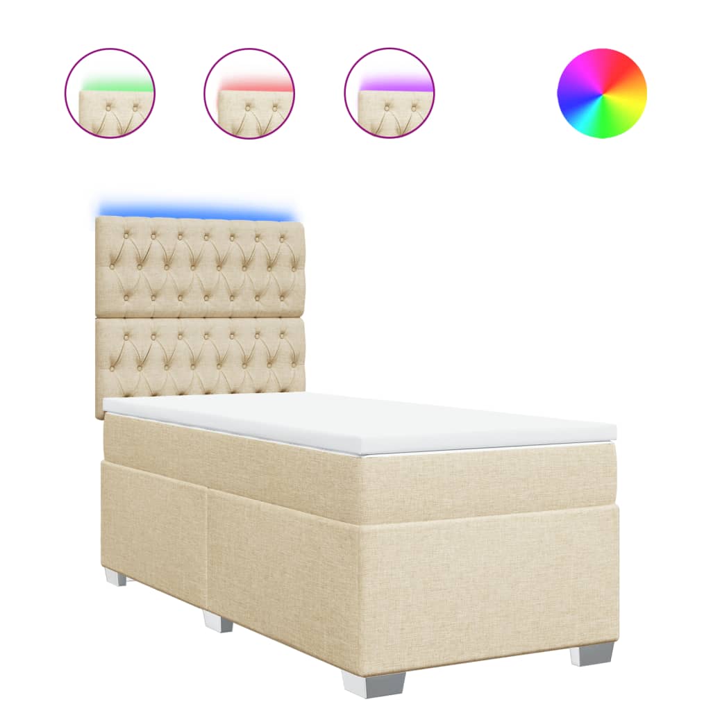vidaXL Κρεβάτι Boxspring με Στρώμα Κρεμ 90x190 εκ.Υφασμάτινο
