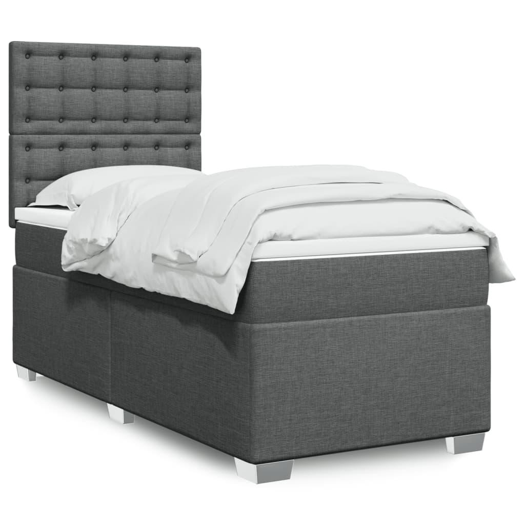 vidaXL Κρεβάτι Boxspring με Στρώμα Σκούρο Γκρι 90x190 εκ. Υφασμάτινο