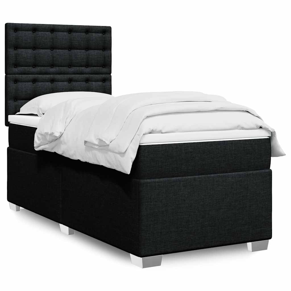 vidaXL Κρεβάτι Boxspring με Στρώμα Μαύρο 90x190 εκ.Υφασμάτινο