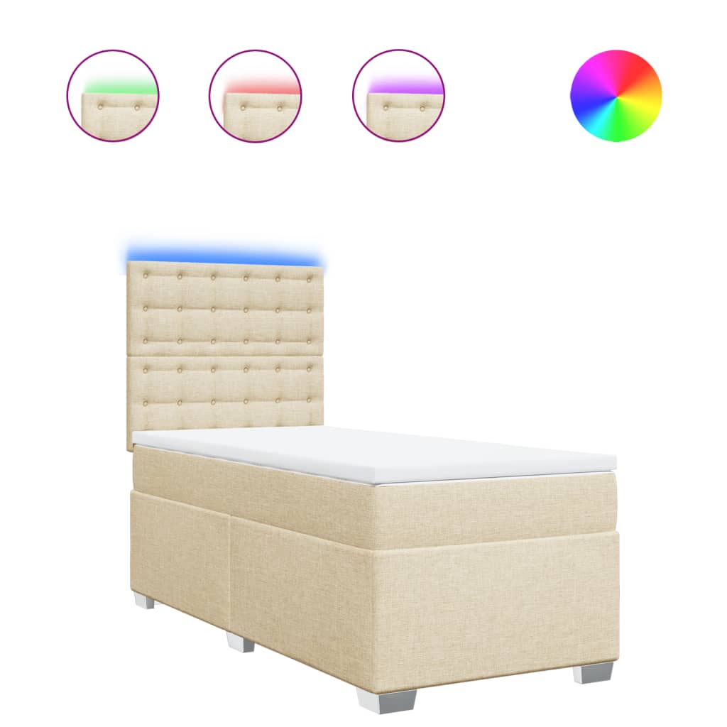 vidaXL Κρεβάτι Boxspring με Στρώμα Κρεμ 90x190 εκ.Υφασμάτινο