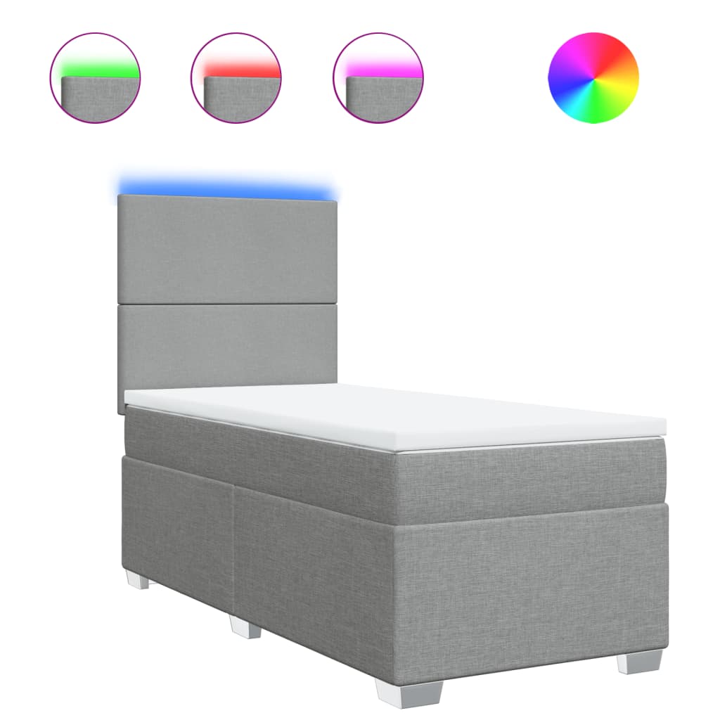 vidaXL Κρεβάτι Boxspring με Στρώμα Ανοιχτό Γκρι 90x200 εκ. Υφασμάτινο