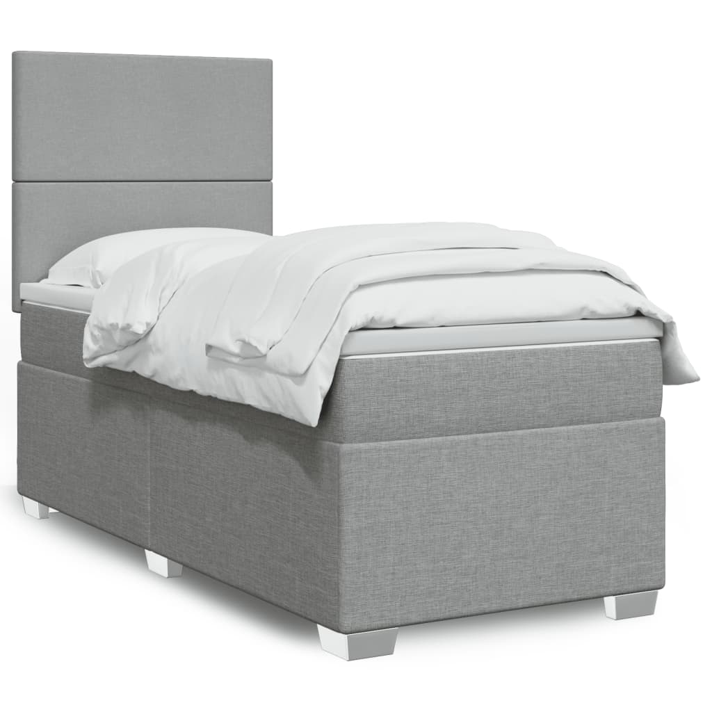 vidaXL Κρεβάτι Boxspring με Στρώμα Ανοιχτό Γκρι 90x200 εκ. Υφασμάτινο