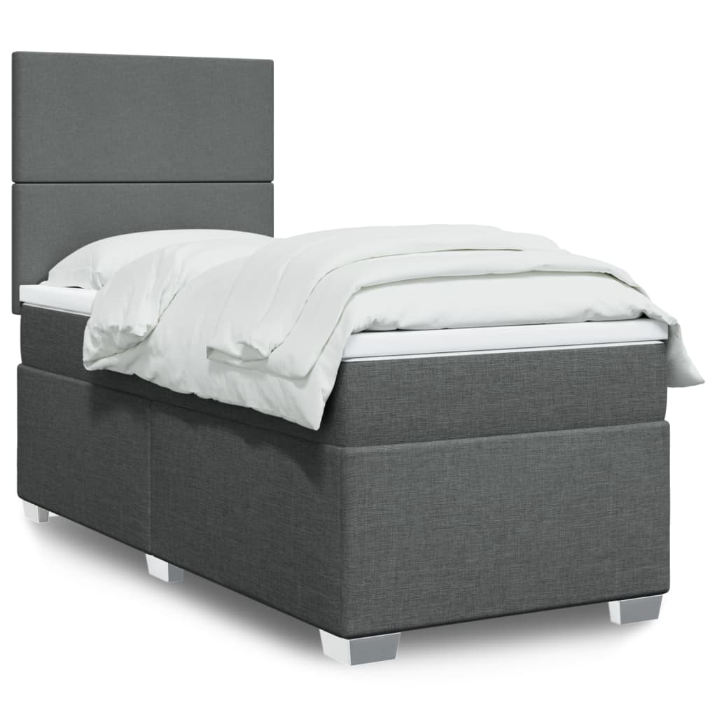 vidaXL Κρεβάτι Boxspring με Στρώμα Σκούρο Γκρι 90x200 εκ. Υφασμάτινο