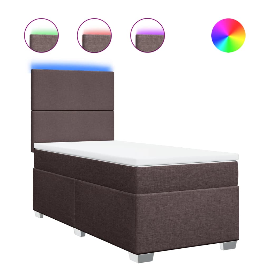 vidaXL Κρεβάτι Boxspring με Στρώμα Σκούρο Καφέ 90x200 εκ. Υφασμάτινο