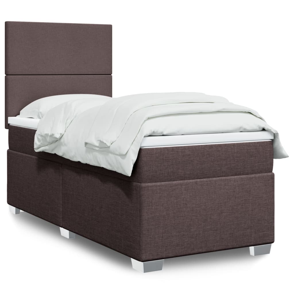 vidaXL Κρεβάτι Boxspring με Στρώμα Σκούρο Καφέ 90x200 εκ. Υφασμάτινο