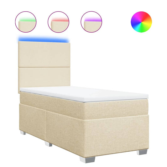 vidaXL Κρεβάτι Boxspring με Στρώμα Κρεμ 90x200 εκ.Υφασμάτινο