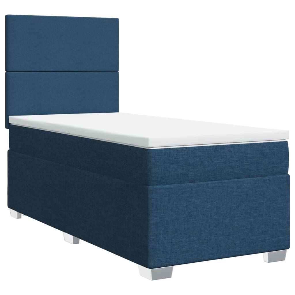 vidaXL Κρεβάτι Boxspring με Στρώμα Μπλε 90x200 εκ.Υφασμάτινο