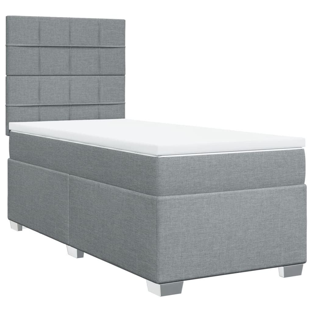 vidaXL Κρεβάτι Boxspring με Στρώμα Ανοιχτό Γκρι 90x200 εκ. Υφασμάτινο