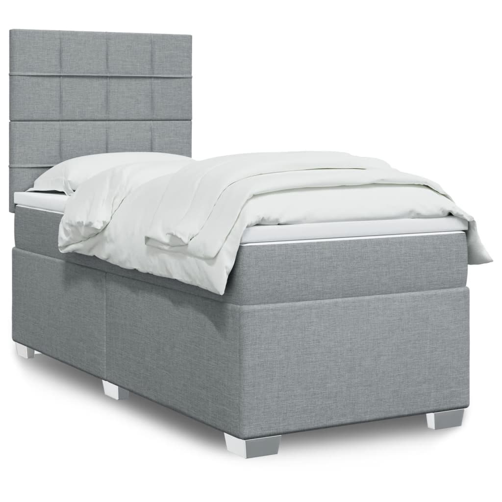 vidaXL Κρεβάτι Boxspring με Στρώμα Ανοιχτό Γκρι 90x200 εκ. Υφασμάτινο