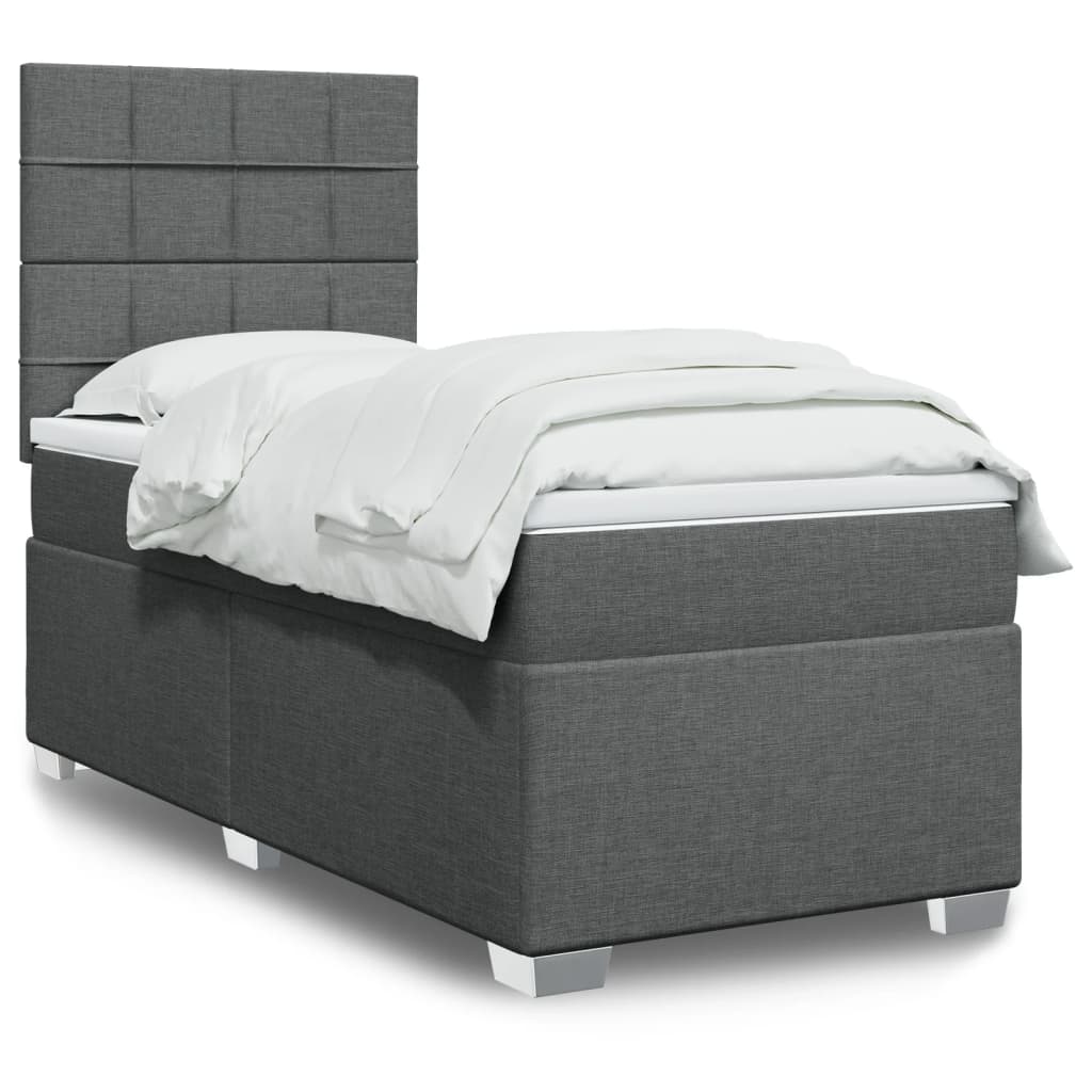 vidaXL Κρεβάτι Boxspring με Στρώμα Σκούρο Γκρι 90x200 εκ. Υφασμάτινο