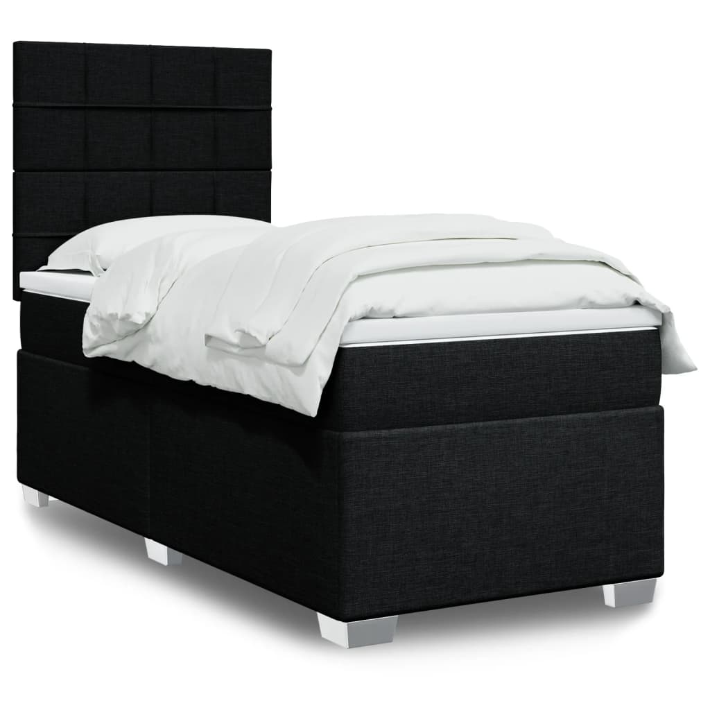 vidaXL Κρεβάτι Boxspring με Στρώμα Μαύρο 90x200 εκ. Υφασμάτινο