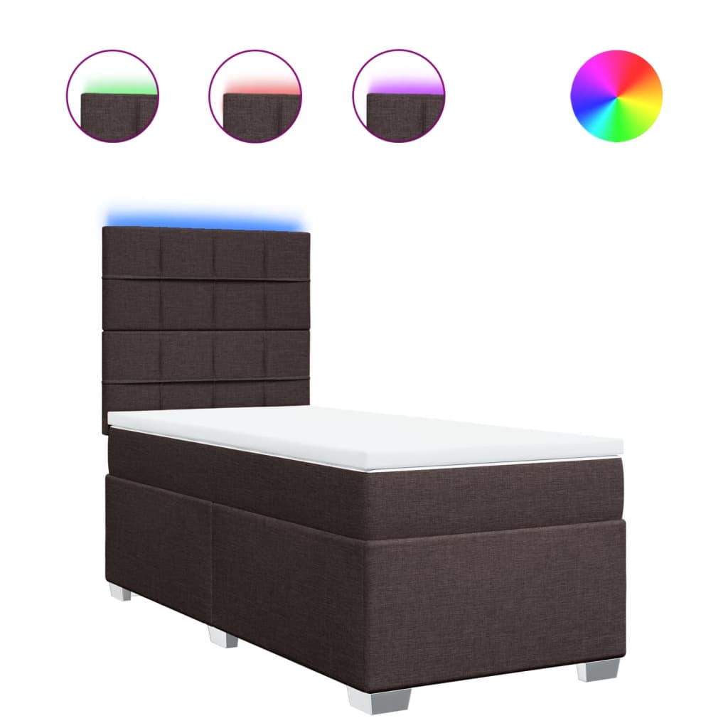 vidaXL Κρεβάτι Boxspring με Στρώμα Σκούρο Καφέ 90x200 εκ. Υφασμάτινο