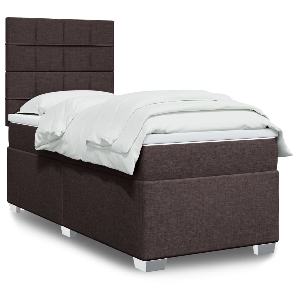 vidaXL Κρεβάτι Boxspring με Στρώμα Σκούρο Καφέ 90x200 εκ. Υφασμάτινο