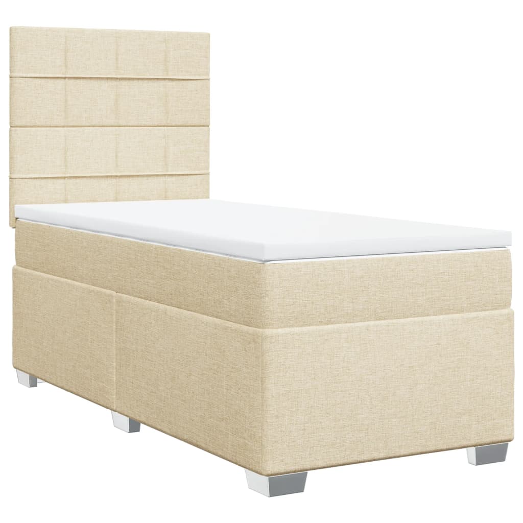 vidaXL Κρεβάτι Boxspring με Στρώμα Κρεμ 90x200 εκ.Υφασμάτινο