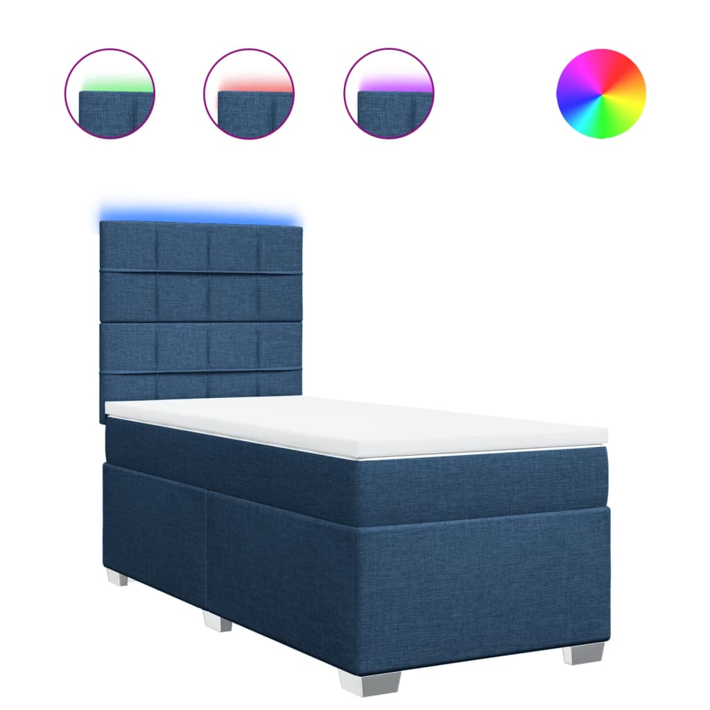 vidaXL Κρεβάτι Boxspring με Στρώμα Μπλε 90x200 εκ.Υφασμάτινο
