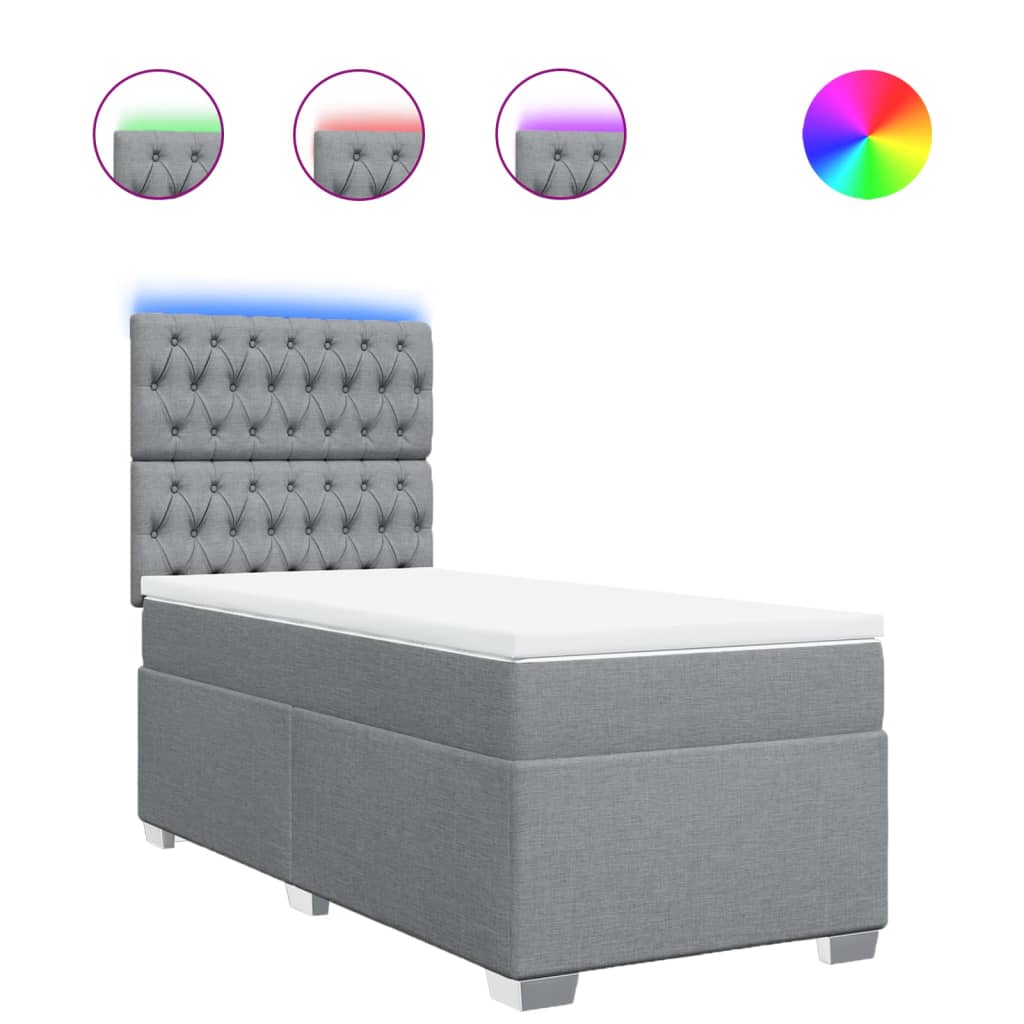 vidaXL Κρεβάτι Boxspring με Στρώμα Ανοιχτό Γκρι 90x200 εκ. Υφασμάτινο