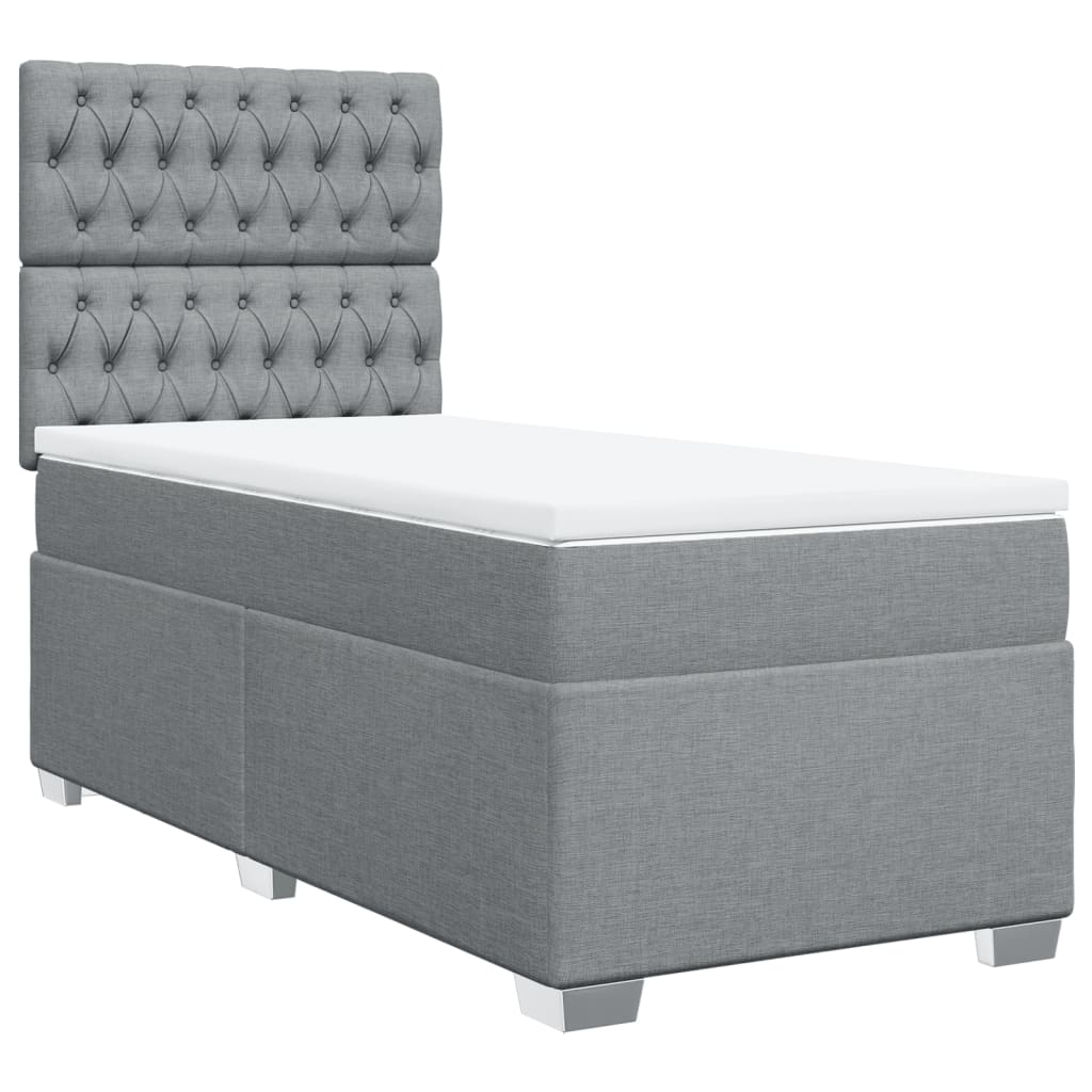 vidaXL Κρεβάτι Boxspring με Στρώμα Ανοιχτό Γκρι 90x200 εκ. Υφασμάτινο