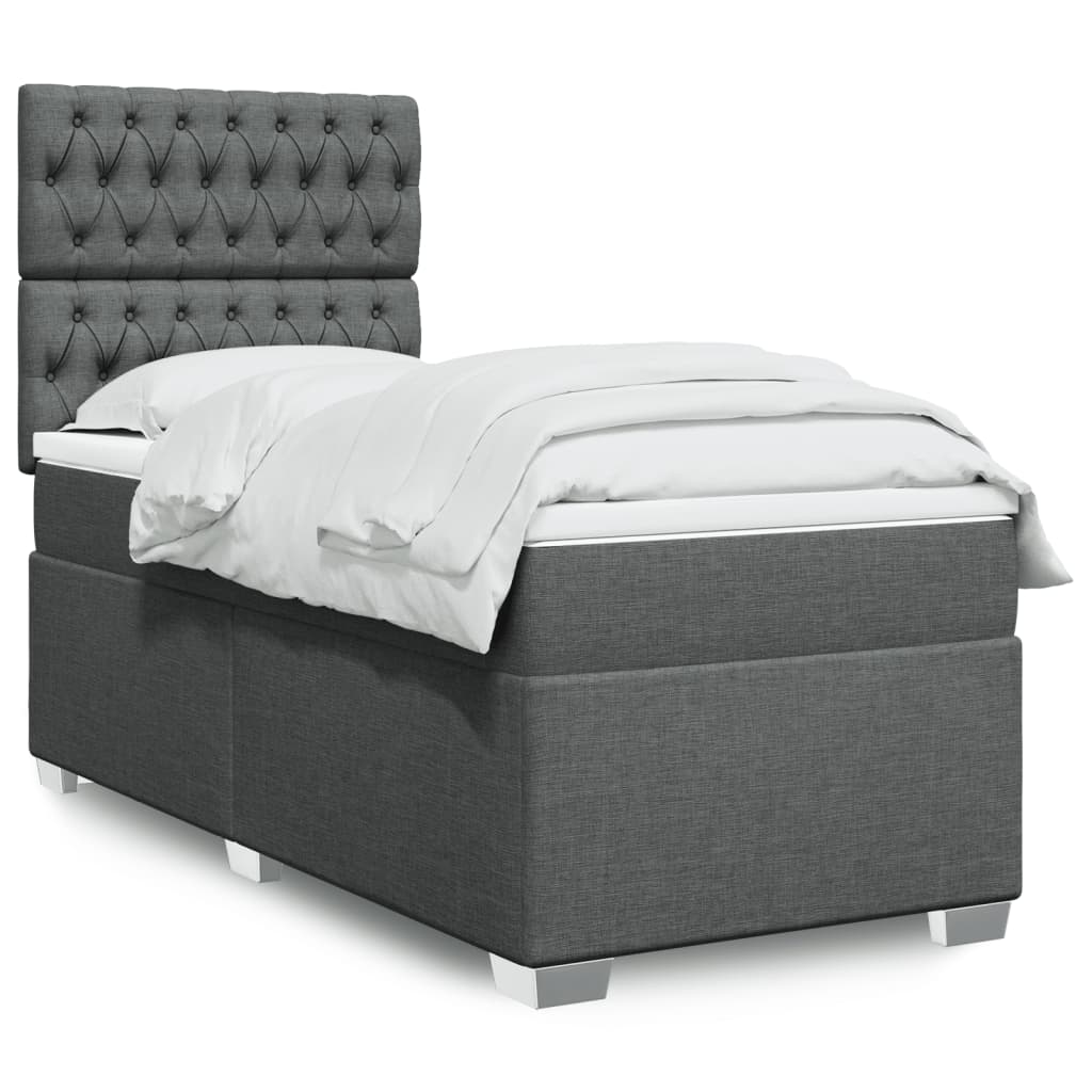 vidaXL Κρεβάτι Boxspring με Στρώμα Σκούρο Γκρι 90x200 εκ. Υφασμάτινο