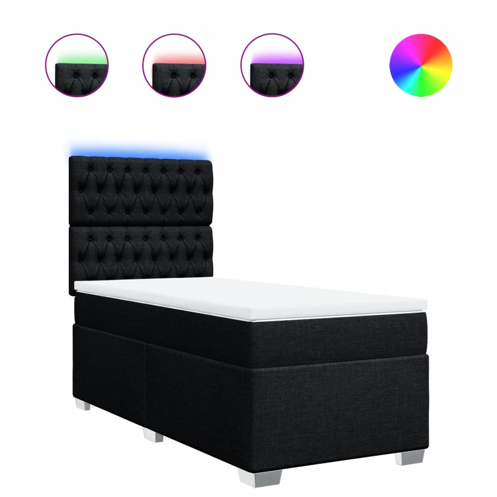 vidaXL Κρεβάτι Boxspring με Στρώμα Μαύρο 90x200 εκ. Υφασμάτινο