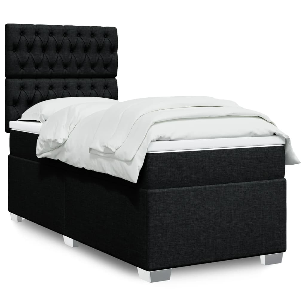 vidaXL Κρεβάτι Boxspring με Στρώμα Μαύρο 90x200 εκ. Υφασμάτινο