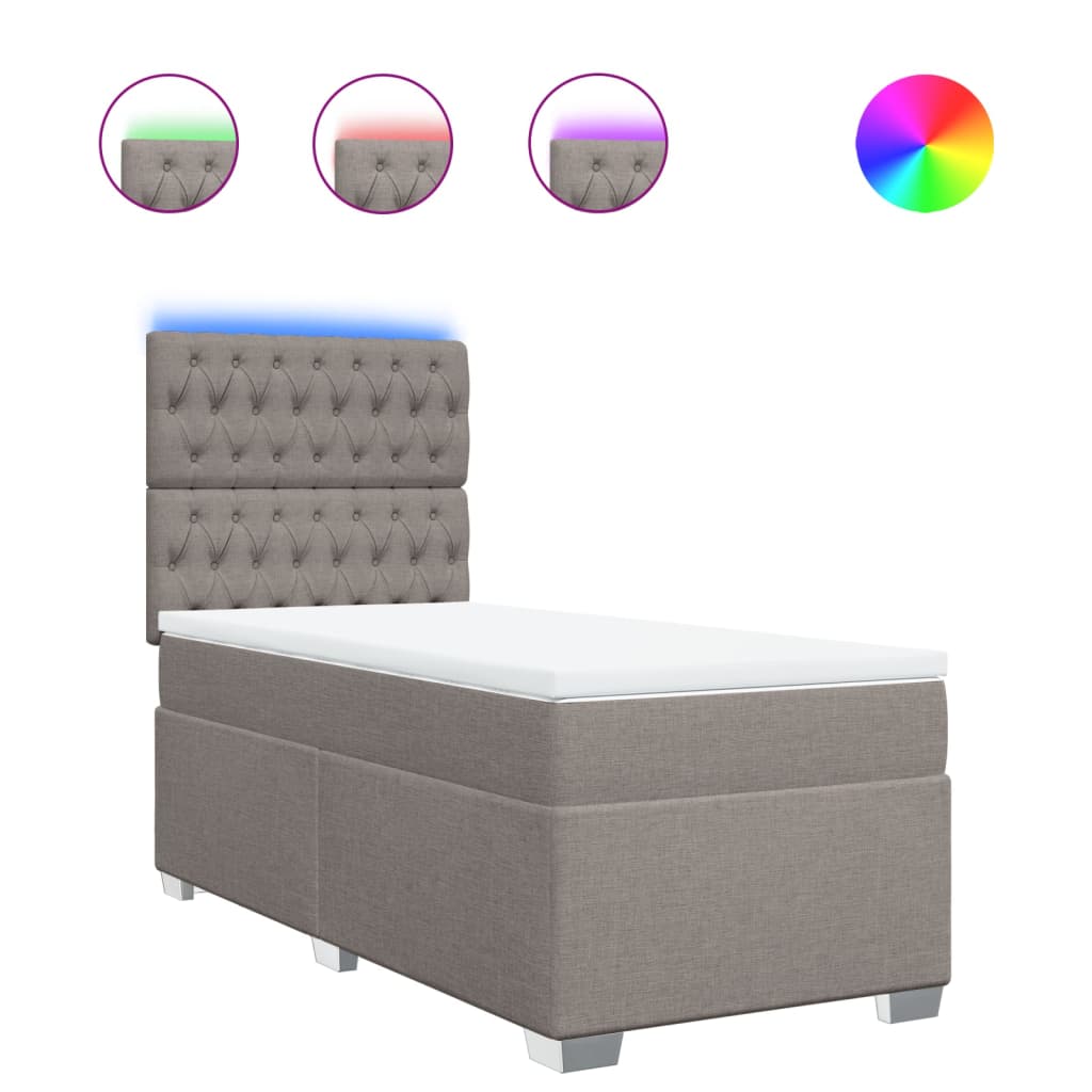 vidaXL Κρεβάτι Boxspring με Στρώμα Taupe 90x200 εκ. Υφασμάτινο