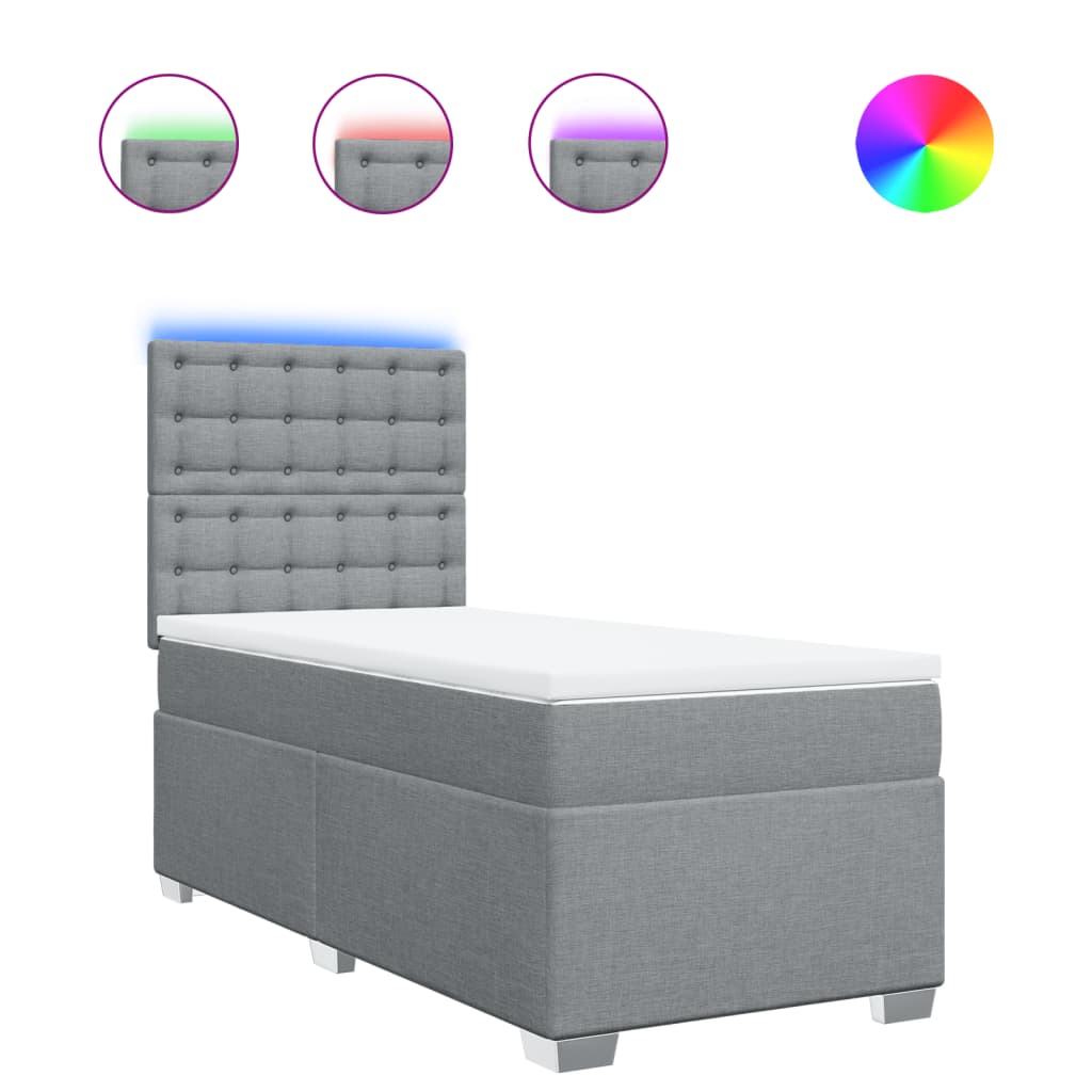 vidaXL Κρεβάτι Boxspring με Στρώμα Ανοιχτό Γκρι 90x200 εκ. Υφασμάτινο