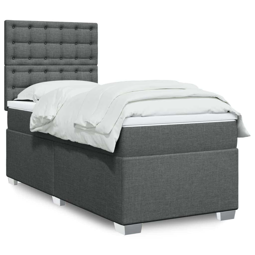 vidaXL Κρεβάτι Boxspring με Στρώμα Σκούρο Γκρι 90x200 εκ. Υφασμάτινο