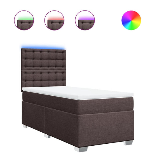 vidaXL Κρεβάτι Boxspring με Στρώμα Σκούρο Καφέ 90x200 εκ. Υφασμάτινο