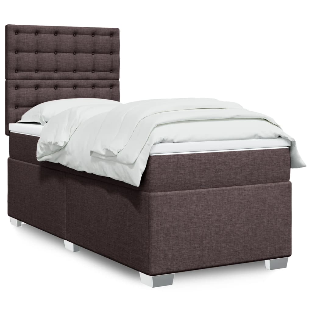 vidaXL Κρεβάτι Boxspring με Στρώμα Σκούρο Καφέ 90x200 εκ. Υφασμάτινο