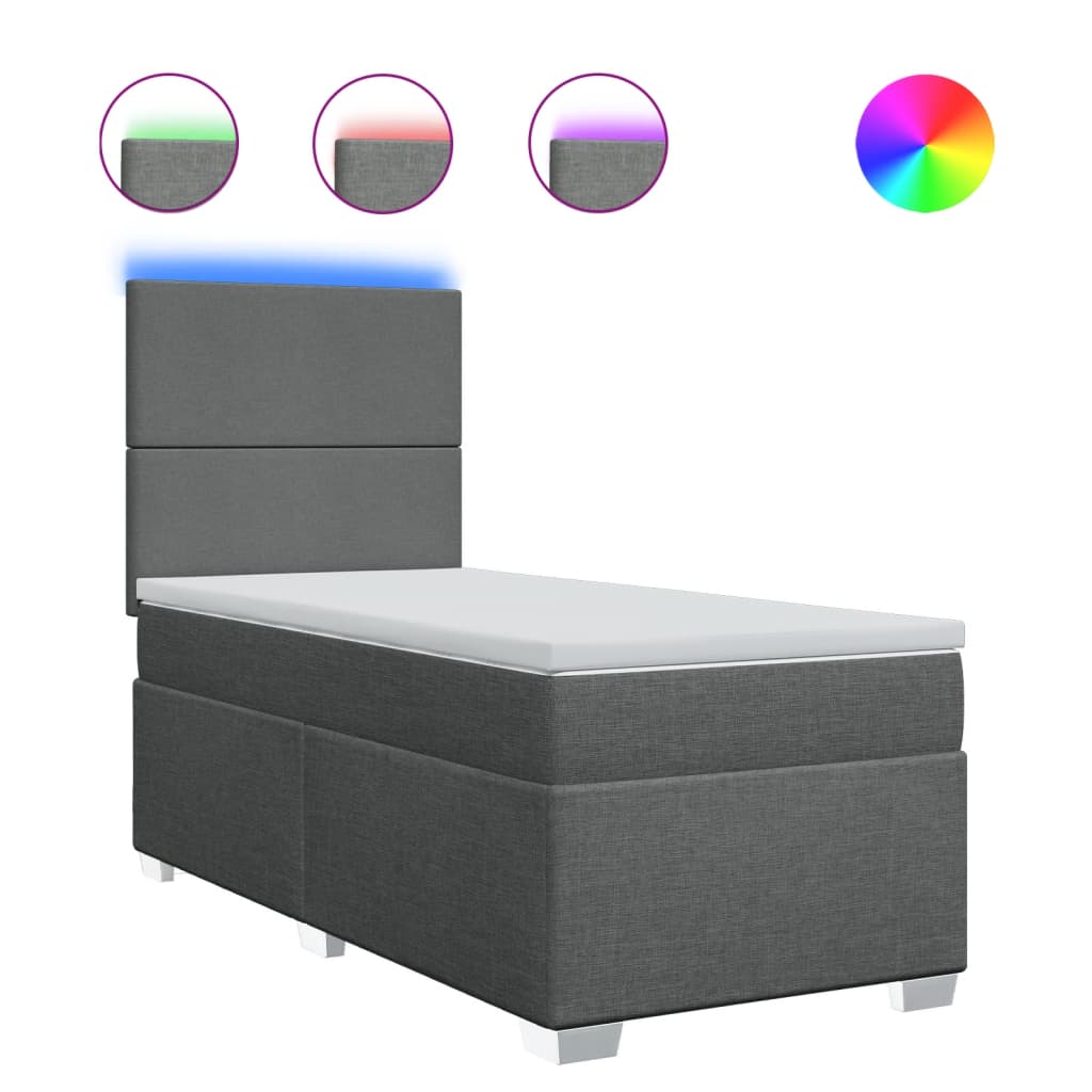 vidaXL Κρεβάτι Boxspring με Στρώμα Σκούρο Γκρι 100x200 εκ. Υφασμάτινο